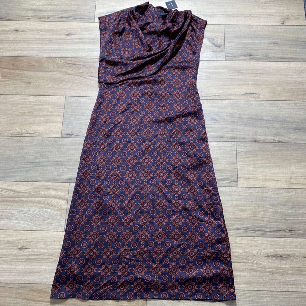 Club Monaco Women's Drape Neck Dress Size‎ 00 Navy Blue Coral Red Brown Black